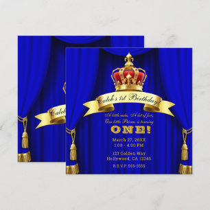 Royal Blue Gold Royal Crown 2 Prince 1:a födelseda Inbjudningar