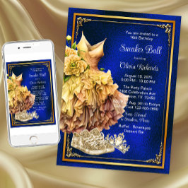 Royal Blue Gold Sneaker Ball Inbjudningar