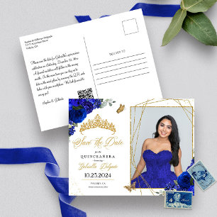Royal Blue & Gold Tiara Quinceañera Foto Vykort
