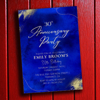 Royal Blue Golden 30års födelsedag Party Firande Inbjudningar