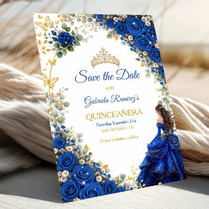 Royal Blue Golden Butterflies Quinceañera  Spara Datumet