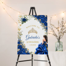 Royal Blue Golden Fjäril Quinceañera Välkomst