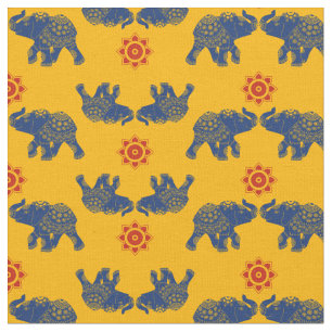 Royal Blue, Golden Gult judeled Elephants Indian Tyg