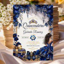 Royal Blue Golden Tiara Blommig Quinceañera