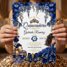 Royal Blue Golden Tiara Blommig Quinceañera