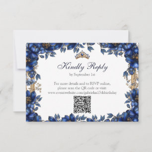 Royal Blue Golden Tiara Blommig Quinceañera OSA Kort