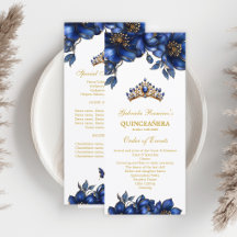 Royal Blue Golden Tiara Blommig Quinceañera 
