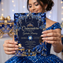 Royal Blue Golden Tiara Blomster Quinceañera