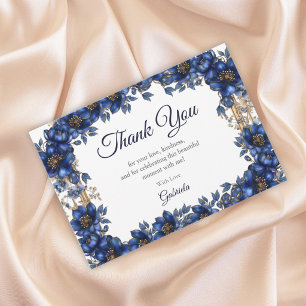 Royal Blue Golden Tiara Quinceañera i blomstil Tack Kort