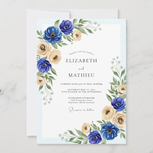 Royal Blue Graceful Spring Wedding Inbjudningar (Framsida)