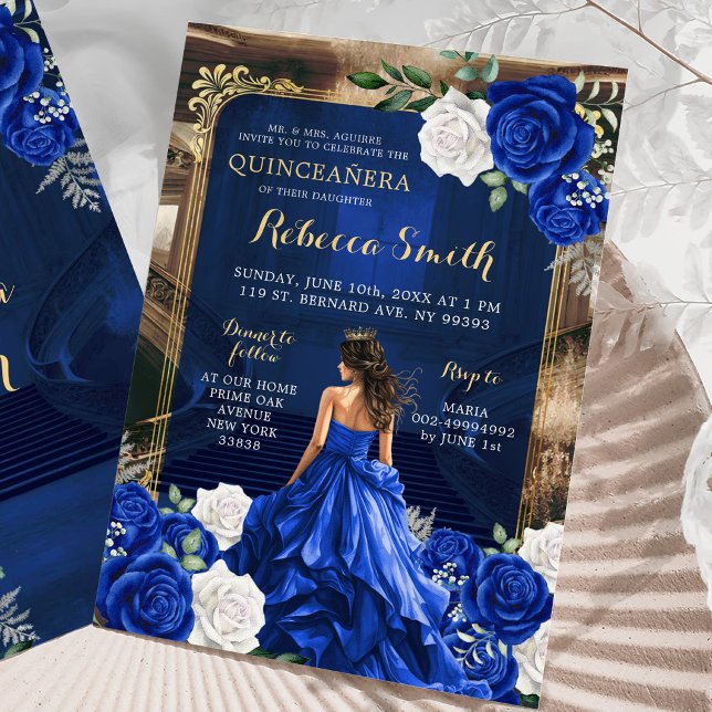 Royal Blue Grand Palace Quinceañera Princess Inbjudningar (Skapare uppladdad)