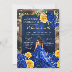 Royal Blue Grand Palace Quinceañera Princess Inbjudningar