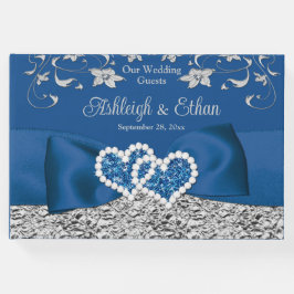 Royal Blue, Grått Kärlek Hearts Bröllop Gästböcker