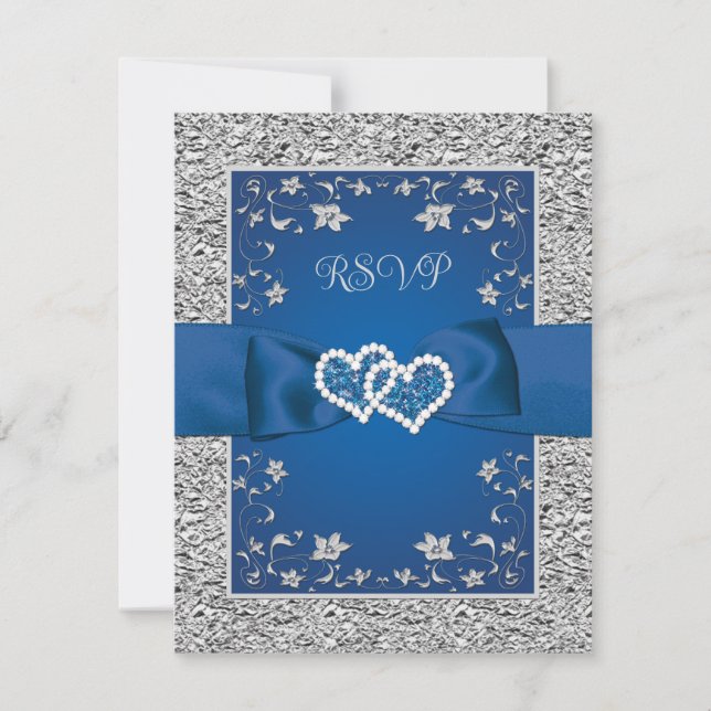 Royal Blue, Grått Kärlek Hearts Bröllop OSA Card Kort (Framsida)