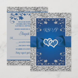 Royal Blue, Grått Kärlek Hearts (SMALL) Bröllop OS OSA Kort