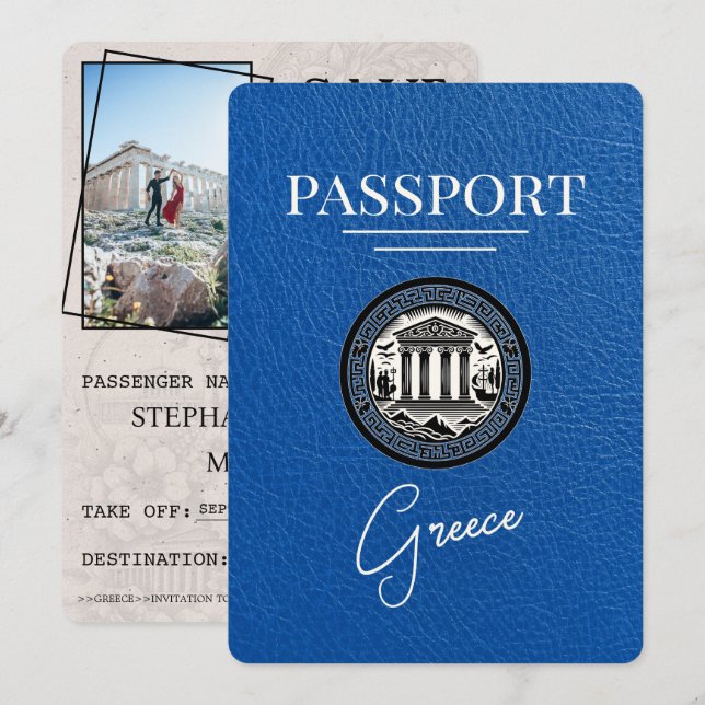Royal Blue Greece Passport Spara datumkortet Datumet (Fram/baksida)