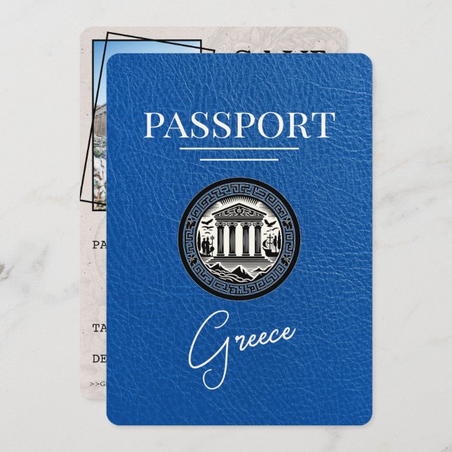 Royal Blue Greece Passport Spara datumkortet Spara Datumet (Fram/baksida)
