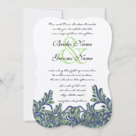 Royal Blue Grönt Feathery Paisley Peacock Bröllop Inbjudningar