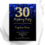 Royal Blue Guld 30års födelsedag Inbjudningar<br><div class="desc">Parbjudan till 30års födelsedag. Elegantens royal blå design med faux glitter guld. Innehåller snyggtens diamanter, bokeh ljus och skriptteckensnitt. Kvinnor eller manar under dagen inbjudan. Perfekt för en födelsedagsfest för vuxen av snyggt. Anpassa med dina egna detaljer. Berätta om du behöver anpassa dig ytterligare. Skrivna Zazzle-inbjudningar eller digital utskrivbar mall...</div>