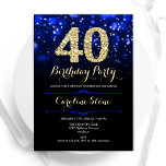 Royal Blue Guld 40:e födelsedagen Inbjudningar<br><div class="desc">40-årsfestinbjudan. Elegantens royal blå design med faux glitter guld. Innehåller snyggtens diamanter,  bokeh ljus och skriptteckensnitt. Manar eller kvinnor i inbjudan. Perfekt för en födelsedagsfest för vuxen av snyggt. Anpassa med dina egna detaljer. Berätta om du behöver anpassa dig ytterligare. Skrivna Zazzle-inbjudningar eller digital utskrivbar mall för omedelbar nedladdning.</div>