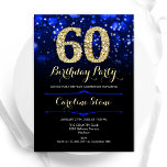 Royal Blue Guld 60:e födelsedagen Inbjudningar<br><div class="desc">60 födelsedagsfest inbjudan. Elegantens royal blå design med faux glitter guld. Innehåller snyggtens diamanter, bokeh ljus och skriptteckensnitt. Manar eller kvinnor i inbjudan. Perfekt för en födelsedagsfest för vuxen av snyggt. Anpassa med dina egna detaljer. Berätta om du behöver anpassa dig ytterligare. Skrivna Zazzle-inbjudningar eller digital utskrivbar mall för omedelbar...</div>
