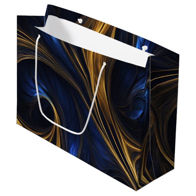 Royal Blue Guld Abstrakt Swirl (Framsidan Vinklad)