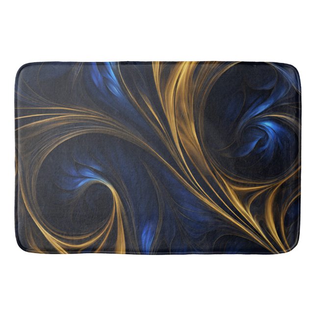 Royal Blue Guld Abstrakt Swirl Badrumsmatta (Framsidan)