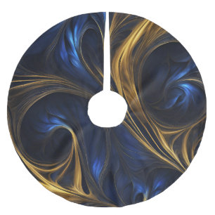 Royal Blue Guld Abstrakt Swirl Julgransmatta Borstad Polyester