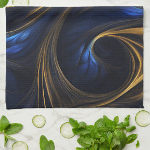 Royal Blue Guld Abstrakt Swirl Kökshandduk