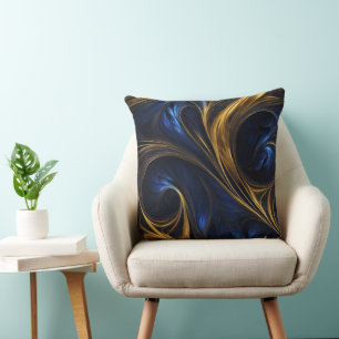 Royal Blue Guld Abstrakt Swirl Kudde