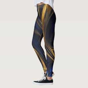 Royal Blue Guld Abstrakt Swirl Leggings