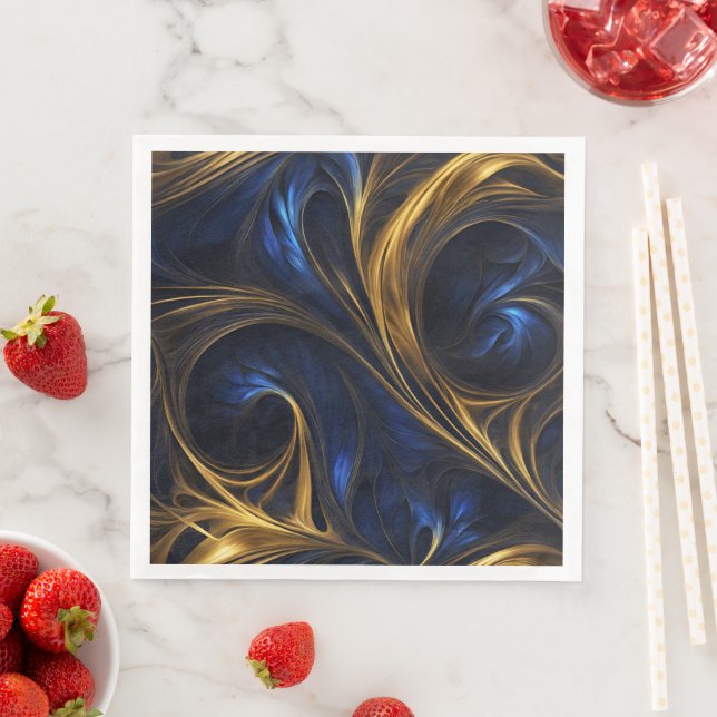 Royal Blue Guld Abstrakt Swirl Pappersservett (Insitu)