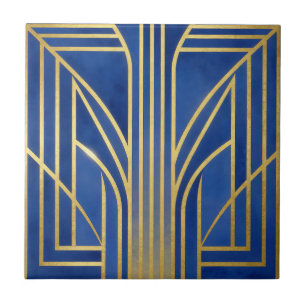 Royal Blue Guld Art Deco Kakelplatta
