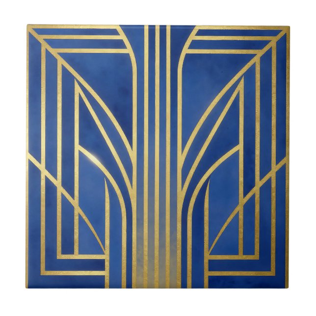 Royal Blue Guld Art Deco Kakelplatta (Framsidan)