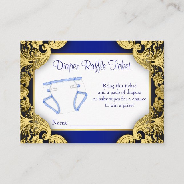Royal Blue Guld Baby Diaper Raffle Biljett Tilläggskort (Framsida)
