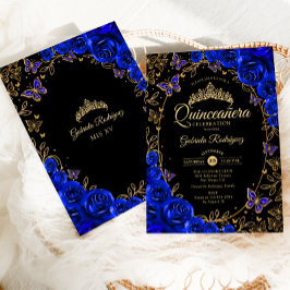 Royal Blue Guld Black Quinceanera Inbjudningar