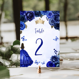 Royal Blue Guld Blommig Princess Quinceañera Bordsnummer