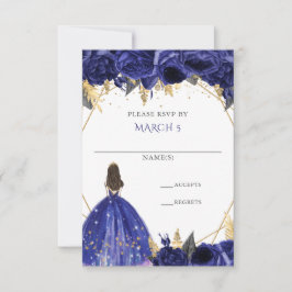Royal Blue Guld Blommig Prinsessa Quinceanera OSA Kort