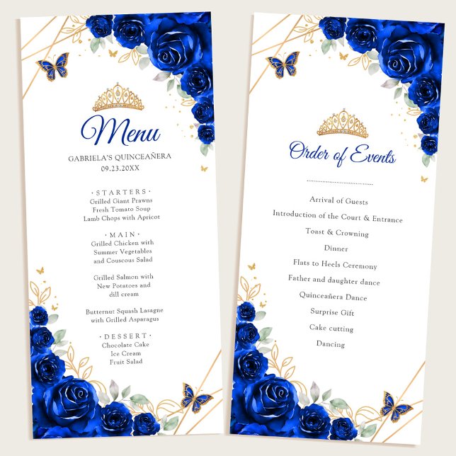 Royal Blue Guld Blommig Quinceanera Program Meny (Skapare uppladdad)