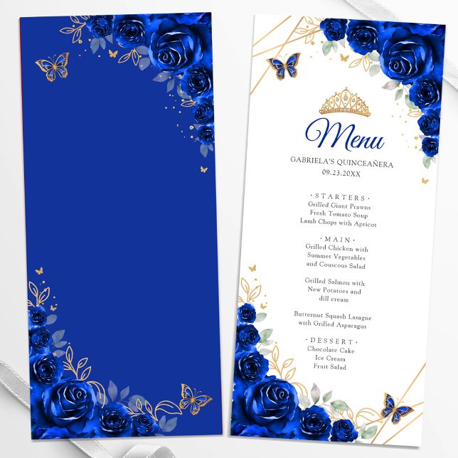 Royal Blue Guld Blommigt Quinceanera Meny (Skapare uppladdad)