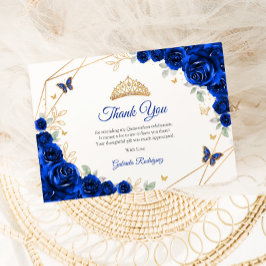 Royal Blue Guld Blommigt Quinceanera Tack Kort