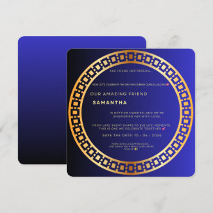Royal Blue & Guld Bröllopsfestin Inbjudan – Elegan