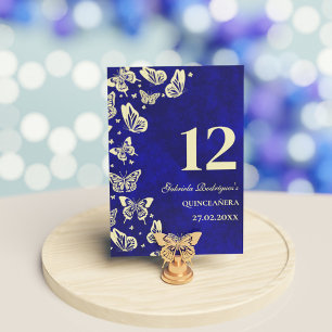 Royal Blue Guld Butterfly 15th Quinceañera Seating Bordsnummer