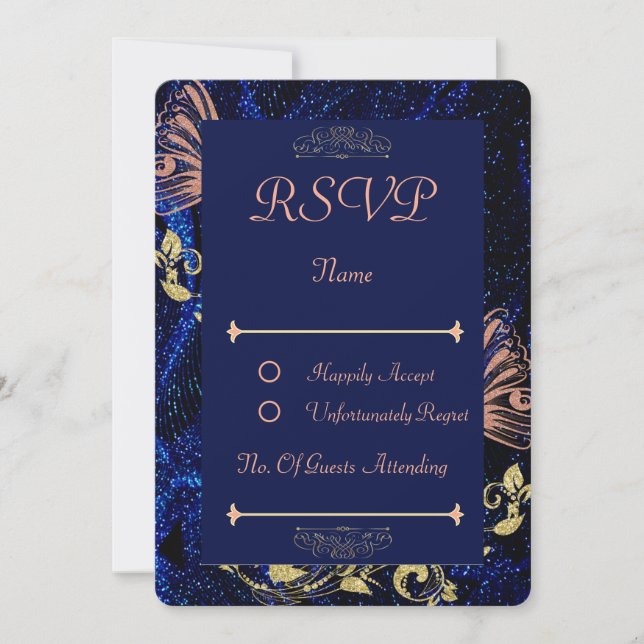 Royal Blue Guld Butterfly Bröllop OSA Card (Framsida)