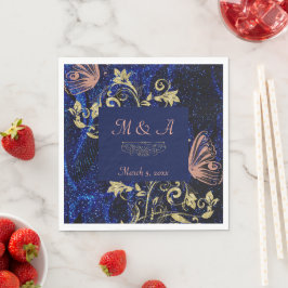 Royal Blue Guld Butterfly Bröllop Pappersservett