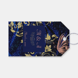 Royal Blue Guld Butterfly Bröllop Presentetikett