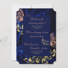 Royal Blue Guld Butterfly Bröllop - tackkort Tack Kort