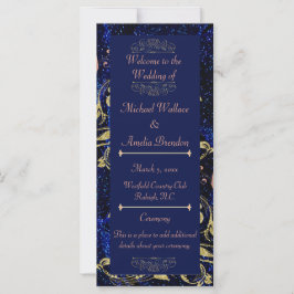 Royal Blue Guld Butterfly Bröllopsprogram