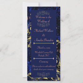 Royal Blue Guld Butterfly Bröllopsprogram