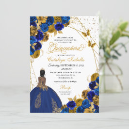 Royal Blue Guld Butterfly Princess Quinceanera Inbjudningar